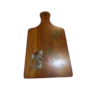 Retro Hand-Painted Wooden Cheese Board With Mouse & Berry Design